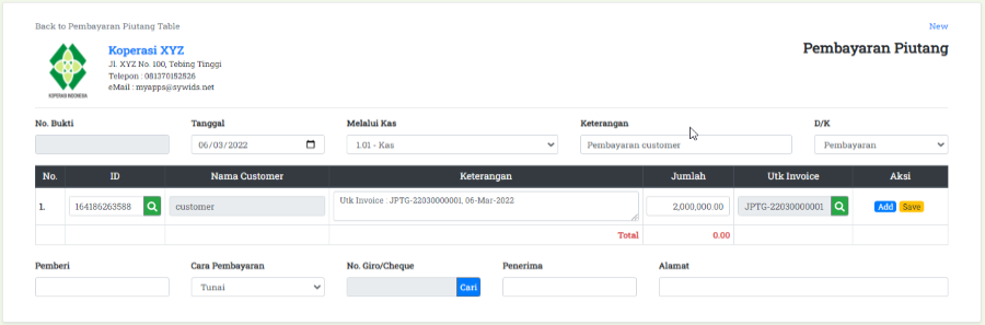 Jurnal Pembayaran Piutang