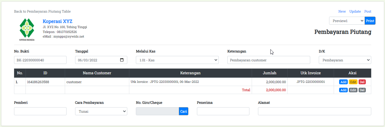 Jurnal Pembayaran Piutang